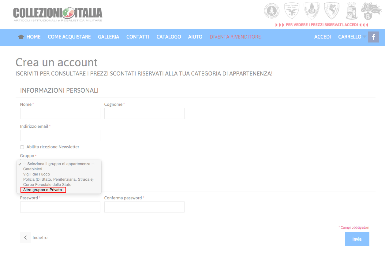 Registrazione dei privati su Collezioni Italia